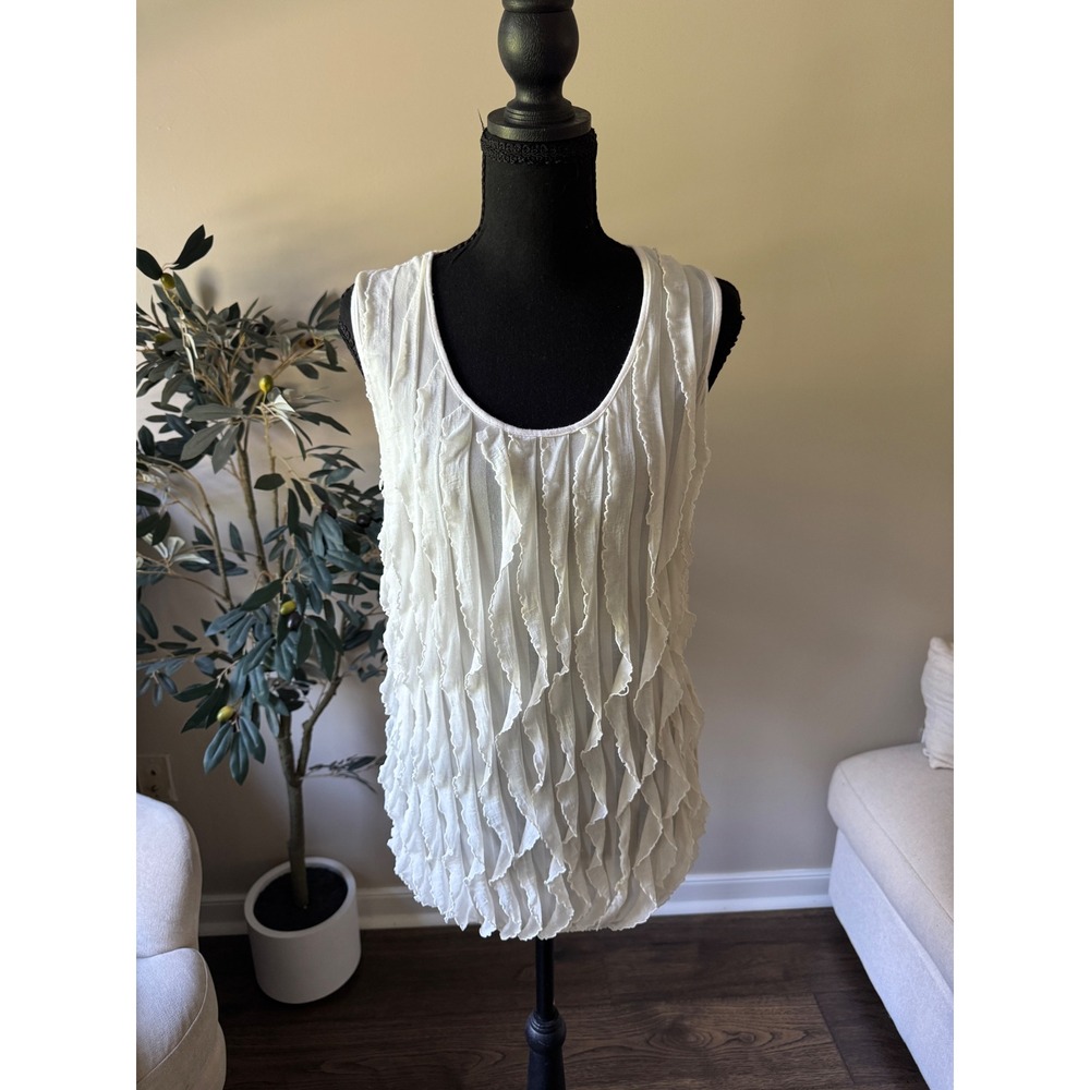 Espresso White Tiered Ruffle Sleeveless Scoop Neck Top Small